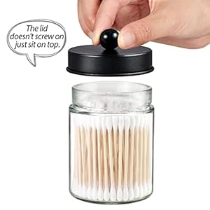 3 Pack Apothecary Jar Canisters Bathroom Vanity Organizer - Qtip Holder Storage Organizer Set Countertop Canister with Stainless Steel Lids &Cute Stickers for Qtips,Cotton Swabs,Makeup Sponges,Floss 3 Pack Apothecary Jar Canisters Bathroom Vanity Organizer Qtip Holder Storage Organizer Set Countertop Canister with Stainless Steel Lids Cute Stickers for QtipsCotton SwabsMakeup SpongesFloss