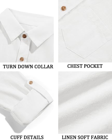 Haloumoning Boys Linen Button Down Dress Shirt Kids Long Sleeve Shirts Tops with Chest Pocket 5-14 Years - Image 6