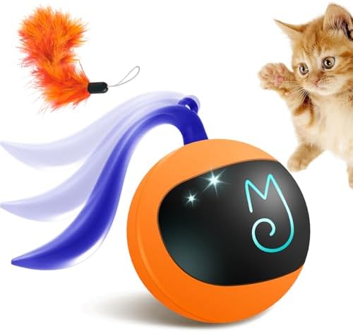 Migipaws Katzenspielzeug elektrisch interaktiver Ball,Federn Katzenspielzeug selbstbeschäftigung wiederaufladbares Katzenspielzeug für Katzen