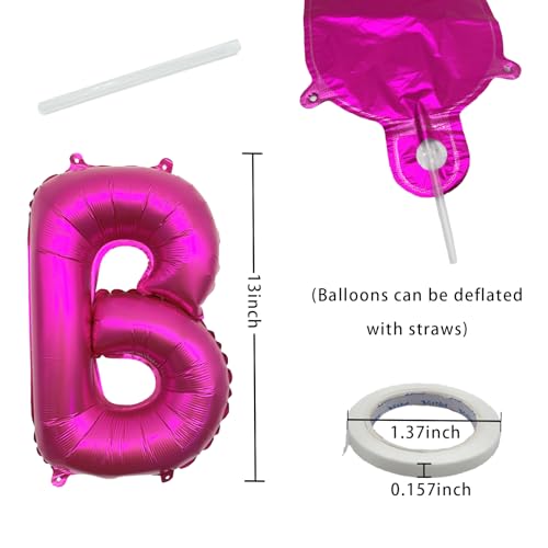Image of Hot Pink Happy Birthday Balloon Banner Kit - 16 Inch Foil Letters Balloons Hot Pink Birthday Decor for Men, Women Adults,Reusable Mylar Balloons,Birthday Party Sign, Birthday Decorations Supplies