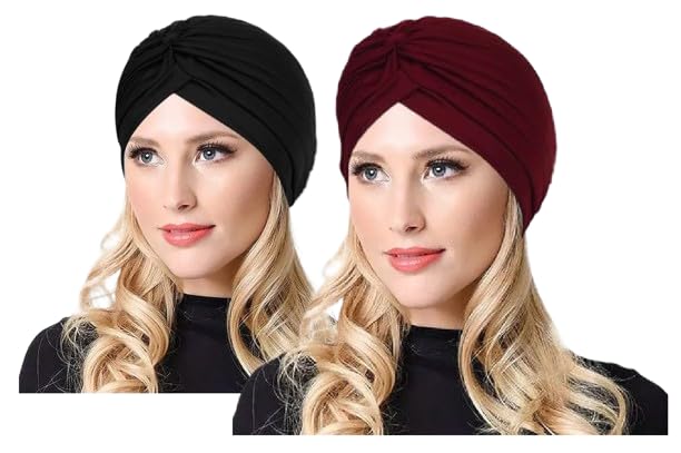 2 Pieces Stretch Turban Headwrap Polyester Cap Turban Head Bennie Cover Twisted Pleated Headwear for Men Women Girls Boys-image-18