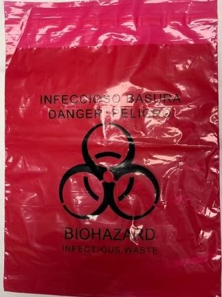 Red Biohazard Specimen Bag 11x15 inches 500 pcs stick on Biohazard infectious waste trash bags blood bag vomit bag for Hospitals, Clinics and Tattoo Parlors by Sponix