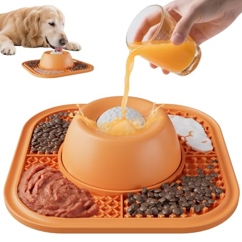 Pawinner Alfombrilla de Lamer para Perros y Gatos, 25x17cm, con 112 Ventosas Fijas, Sin BPA, Ideal para Alimentación Lenta de Comidas Líquidas y Blandas, Reduce Ansiedad y Mejora la Digestión, Naranja