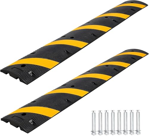 Kabelbrücke,6FT*2 bodenschwelle mit 8 Bolzen Gummi-Bremsschwellen Bremsschwellen für die Straße, für Parkplätze, Schulen, Lagerhallen, Hotels Tragfähigkeit 66000 Pfund