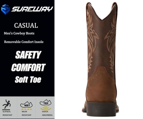 SUREWAY Cowboy Boots For Men - Mens Square Toe Western Boot,Oil/Slip Resistant,Durable Fashionable Classic Pull on 10 Inch Boots Mid Calf Wellington Boots4