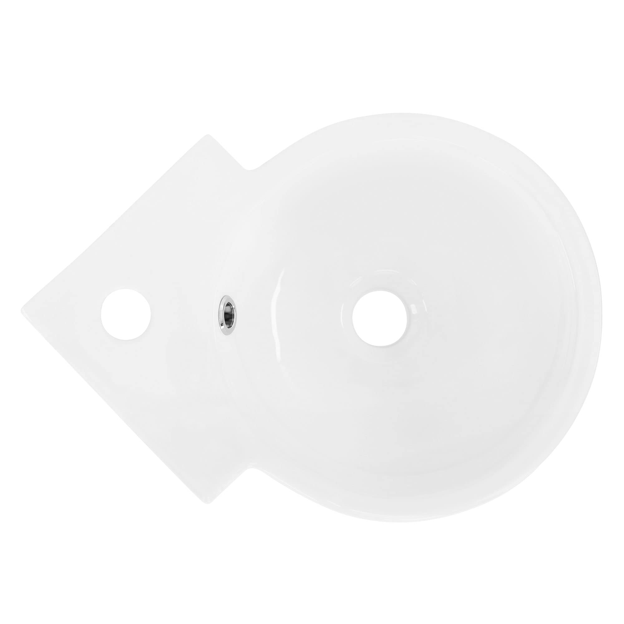 ML-Design Lavabo ad Angolo d'Appoggio in Ceramica Bianco Rotondo 45 x 36 x 13 cm Lavandino Angolare a Parete con Troppopieno Foro per Rubinetto Scarico Lavamani Design Moderno Lavello incl. Piletta