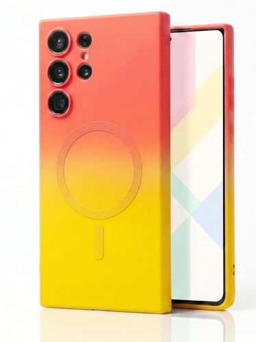 Image of amazon basics Gradient Mag-Safe Case for Samsung Galaxy S22 Ultra | Soft Silicone Shockproof Cover with Camera Protection | Slim Lightweight Design | Smooth Touch & Durable - Orange & Yellow