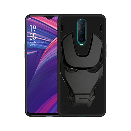 Image of COVERLY Official 3D Touch Feel Trending Avengers Logo Mask Soft Rugged Grip Silicone Iron Man Super Power Cartoon Movie Engraved Silicone Matte Back Cover for Oppo R17 Pro -HD Black
