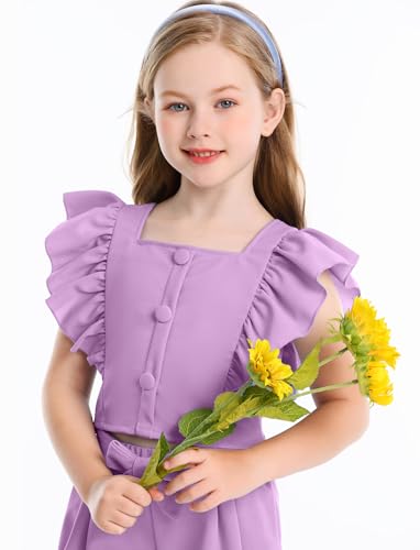 Image of Adorable 2PCS Ruffle Button-Down Sleeveless Top and High Waist Bow Knot Short Sets for Toddlers Kids