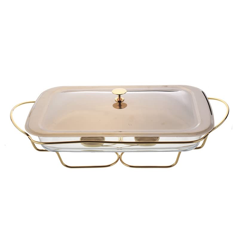 Juego de vajilla de cerámica para Buffet con Plato de Vidrio para Comida, Plato de Agua, Soporte para Combustible para Buffet/Boda/Fiesta/Banquete/Evento de Catering, Dorado (Dorado) (Dorado)