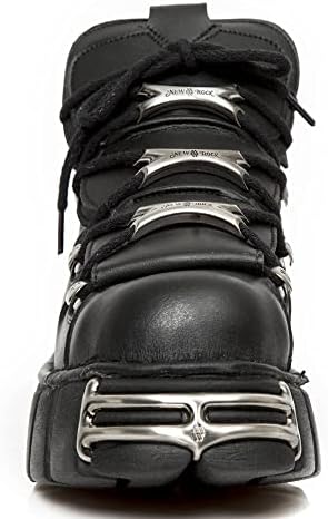New Rock Tower Ankle Boots M-106-VS1 Men's Metallic Black Vegan Leather Gothic Punk Rock 9 | Image 2