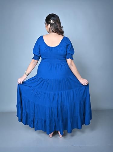 Image of Plus Size Women's Ruffle Tiered Maxi Dress with Puff Sleeves, Flowy A-Line Fit & Smocked Sleeve Detail for Casual, Party & Evening Look