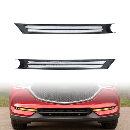 CX5 LED DRL Dynamic Xenon White/Amber Daytime Running Light Assembly For 2017-2021 Models Sport, Touring, Grand Touring MA1038138 MA1039138, KB8A50C11E, KB8A50C21E (WITHOUT Fog Lamp Hole)