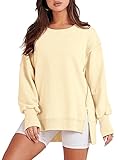 ANRABESS Women's Oversized Sweatshirts Crew Neck Long Sleeve Shirts Casual Loose Slit 2025 Fall Clothes Cream yellow M