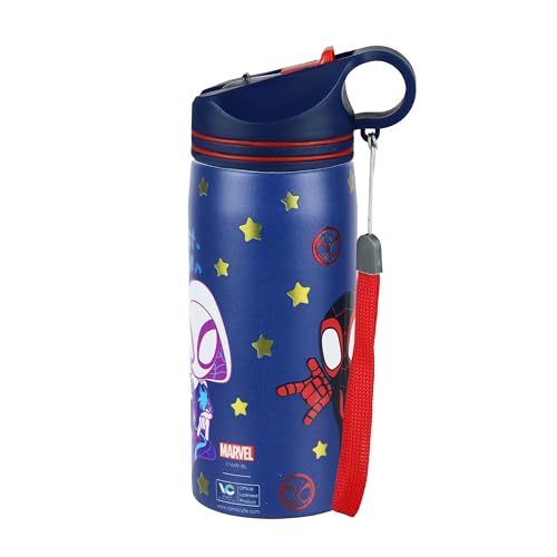 Image of Marvel Avengers Superhero Spiderman Stainless Steel SIngle Wall Sipper Water Bottle For Unisex Kids School And Travelling | 500 Ml | BLUE | AZ2060 (Spidy Ghost)
