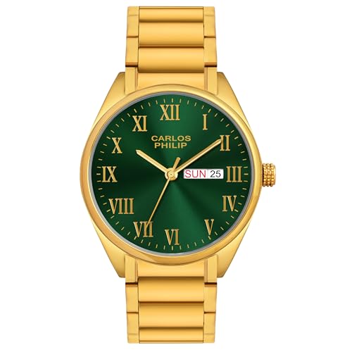 Image of Carlos Philip Men's Roman Numeral Analog Watch - Day and Date Display, Stainless Steel Strap, Quartz Movement, Business Style Watch for Men