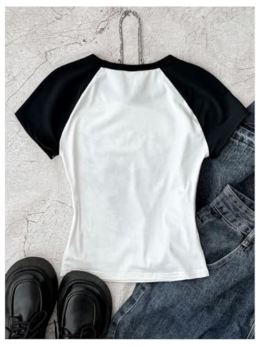 Girl's Y2K Gothic Graphic Tees Color Block Short Sleeve T Shirt Crew Neck Fitted Tee Tops2