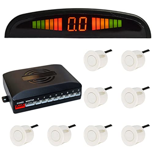 Riloer Car Front and Rear Security Reversing Radar Kit, LED Display Buzzer Alarm 8 Sensor Front and Rear Parking Sensor Prompt for Cars (White)