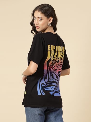 Image of Rigo Back Printed Half Sleeves Round Neck Oversized T-Shirt for Women | Drop Shoulder T-Shirt for Women | Loose Baggy Fit T-Shirt for Women /Girls