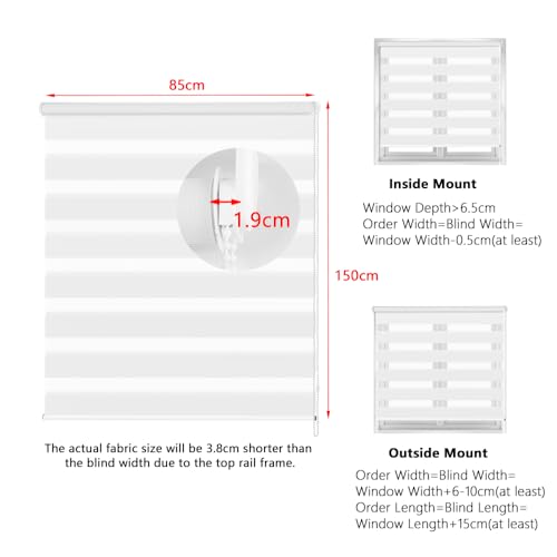 Kokorona Day and Night Zebra Roller Blinds, Dual Layer Fabric Zebra Window Blinds for Bedroom, Light Filtering Privacy Day Night Blinds, 85cm Wide x 150cm Length, White - Cosy Home Interiors Kokorona Day and Night Zebra Roller Blinds, Dual Layer Fabric Zebra Window Blinds for Bedroom, Light Filtering Privacy Day Night Blinds, 85cm Wide x 150cm Length, White - Image 6