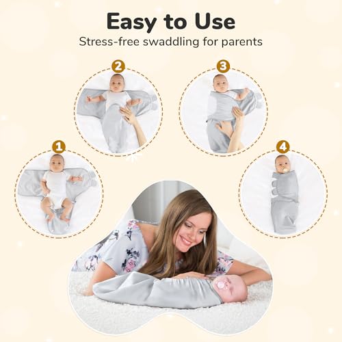 Image of Baby Swaddle Blanket, Swaddle Wrap for Newborn and Infant, Adjustable Swaddle Set for Baby Boy and Girl, 3 Pack Soft Organic Cotton, Large (3-6 Months), Grey and White
