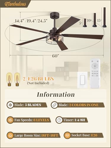 Image of Fanbulous 60 Inch Farmhouse Rustic Ceiling Fan with Light & Remote