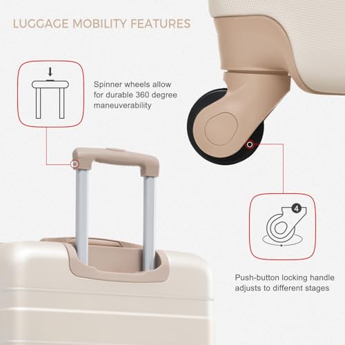 Expandable ABS Hardshell Luggage Sets 3pcs Clear Case Light Weight 20" 24" 28" Suitcase with TSA Lock (Ivory and Gold)3