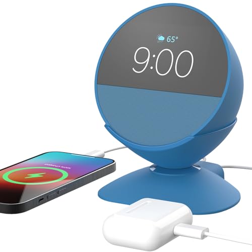 Charging Stand for Echo Spot with USB-C and USB-A Charging Ports for Multiple Devices Echo Spot Stand Charging Station for iPhone Cellphones and Earbuds (Blue)