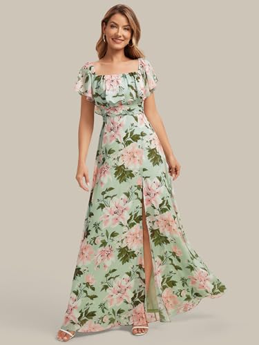 Image of Ever-Pretty Women's Summer Off The Shoulder Flowy Chiffon Formal Wedding Guest Dresses Maxi Side Split Beach Bridesmaid Dress