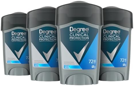 Degree Men Clinical Protection Antiperspirant Deodorant, Clean, for 72-hour Sweat & Odour Protection, 48g (Pack of 4)