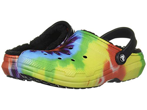 Image of Crocs Unisex-Adult Classic Tie Dye Lined Clogs | Fuzzy Slippers, Rainbow Tie Dye, 4 Women /2 Men