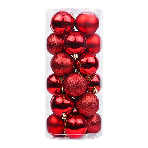 Deggodech 24Stücke Weihnachtsschmuck Kugeln Bruchsichere Weihnachtskugeln Glänzend Ø6cm Weihnachtsbaumschmuck Kunststoff Rot Plastik Christbaumkugeln Set Baumschmuck Weihnachten Kugeln Deko Anhänger Cover