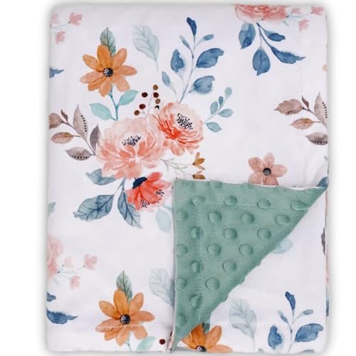 Image of BORITAR Baby Blankets Super Soft Plush Mink Fabric for Girls Boys, Elegant Multicolor Floral Receiving Blankets with Double Layer Dotted Backing for Newborn Toddler, 30 x 40 Inch