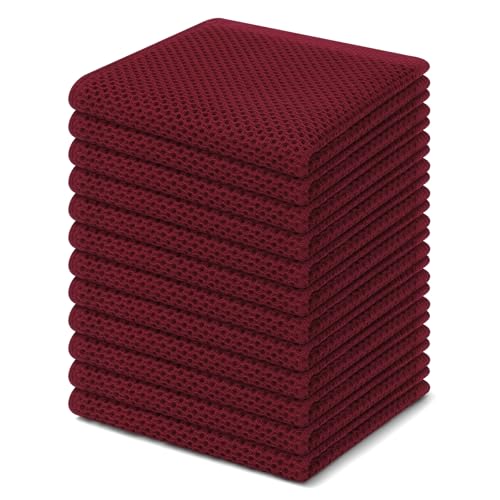 Image of Homaxy 100% Cotton Waffle Weave Kitchen Dish Cloths, Ultra Soft Absorbent Quick Drying Dish Towels, 12 x 12 Inches, 12-Pack, Burgundy