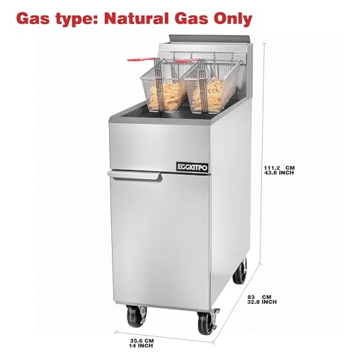 Image of EGGKITPO Commercial Natural Gas Fryer 120,000 BTU 4 Burners Floor Standing Fryer CSA Certified Stainless Steel Deep Fryer with 2 Baskets 50 lb Capacity for Restaurant and Business