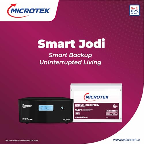 Image of Microtek Inverter with Lithium Battery Combo for Home, Office & Shops | Luxe WiFi 1400 12V Pure Sine Wave 1100VA Inverter + 12.8V 100Ah Lithium-ion Battery | 36M /60M Warranty