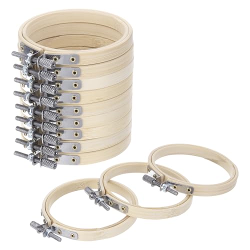 Image of MECCANIXITY 12 Pieces 3 Inch Embroidery Hoops Adjustable Round Bamboo Circle Cross Stitch Hoops Ring for Art Craft Handy Sewing Needlework DIY Decoration