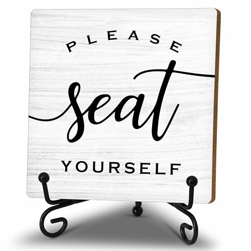 Please Seat Yourself Funny Bathroom Wood Decor Sign, Rustic Farmhouse Bathroom Toilet Desk Tabletop Shelf Wooden Decorations with Stand (A08)