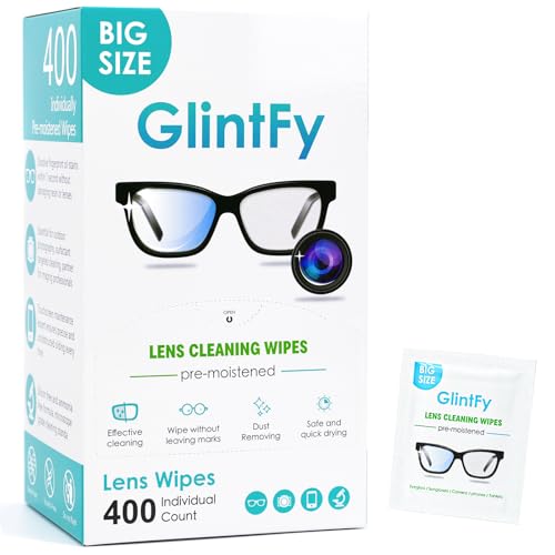 GlintFy Lot de 400 lingettes nettoyantes pour lunettes, emballées indépendamment, sûres, sans rayures, adaptées pour lunettes, lunettes de soleil,...
