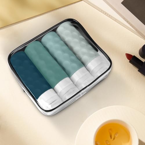 Image of Silevoler Travel Bottles for Toiletries, 4pcs Tsa Approved 3oz Travel Size Containers, BPA Free Leak Proof Premium Silicone Bottles, Refillable Liquid Squeezable Accessories W /Toiletry Bag(Mint)