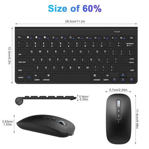 Image of cimetech Bluetooth Mini Keyboard and Mouse, Slim Portable Ergonomic Wireless Keyboard and Rechargeable Mouse Compatible with iPad, Tablet, Laptop, PC - Black