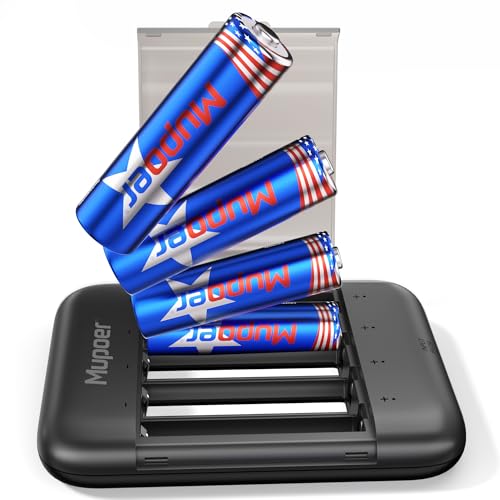 Mupoer Rechargeable AA Batteries with Box,3600mWh Lithium Batteries AA 1.5V 4 Count,Double A Battery Rechargeable,Long Lasting Lithium ion with Ultra Thin Charging Storage Box for Blink Xbox