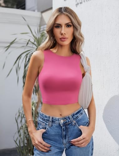 Image of Avidlove Crop Tops for Women Crew Neck Basic Tank Sexy Double Lined Seamless Crop Going Out Summer Tops