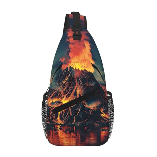 Bolsa de pecho cruzada Volcano Print mochila ligera de hombro para senderismo diario