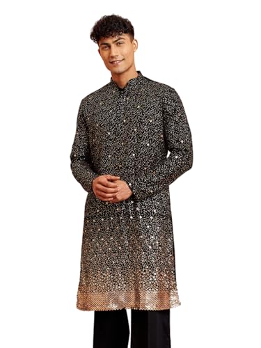 VASTRAMAY Men's Black Georgette Sequin Kurta - Image 2