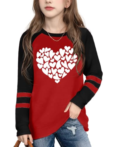 Image of Ithalt Kids Valentine Shirt Girls Valentines Shirts Cute Heart Graphic Long Sleeve Tee Tops 4-14y