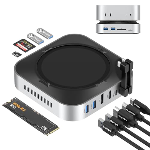Image of Mac mini M4 Dock with NVMe SSD Enclosure, 40Gbps 8TB SSD Support, 10-in-2 USB-C Hub with 2xUSB-A, USB-C, 10Gbps, 2xUSB-A 5Gbps, HDMI, DP, SD /TF Reader, Magnetic Cover