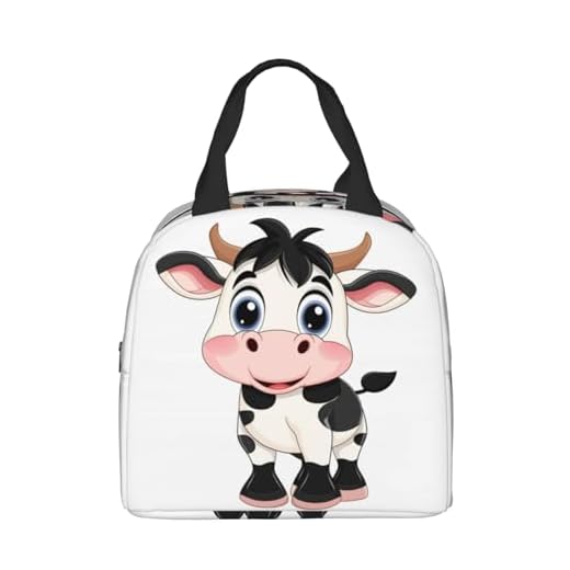 PrelerDIY Cute Cartoon Milk Cow Lunch Box Insulated Meal Bag Lunch Bag Reusable Snack Bag Food Container For Boys Girls Men Women School Work Travel Picnic