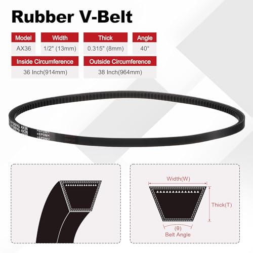 Image of AX36 Belt, Raw Edge Cogged Industrial Rubber EPDM V-Belt, Pack of 1 | 1 /2 inch(13mm) Width x 36 inch(914mm) Inside Circumference x 5 /16 inch(8mm) Height