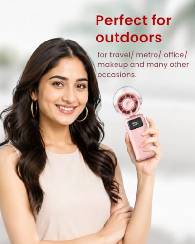 Image of Sevenaire P7 Portable Hand Fan with Mist, Hand fan for summer, High Speed & LED Display - Personal Fans Portable Rechargeable, 16000 RPM Turbo Mini Fan for Travel, Outdoor, Home, Office (Pink)